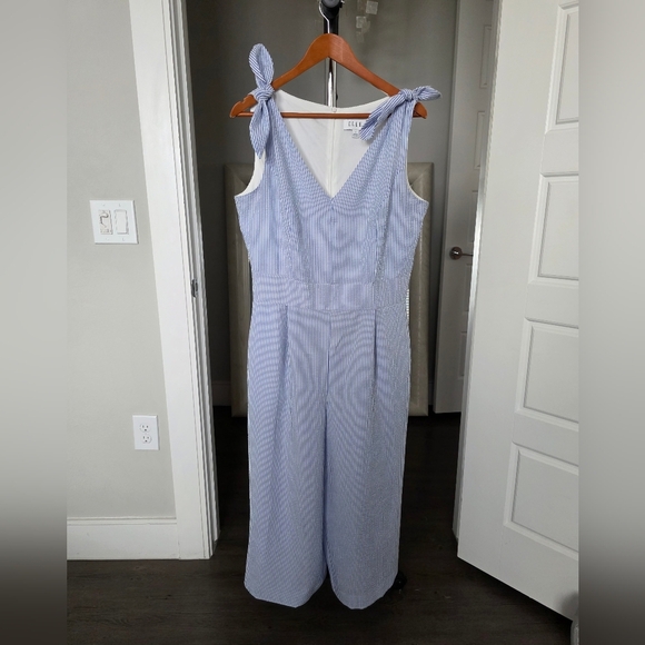 Elle Pants - Elle Blue and White Striped Cropped Jumpsuit Size L